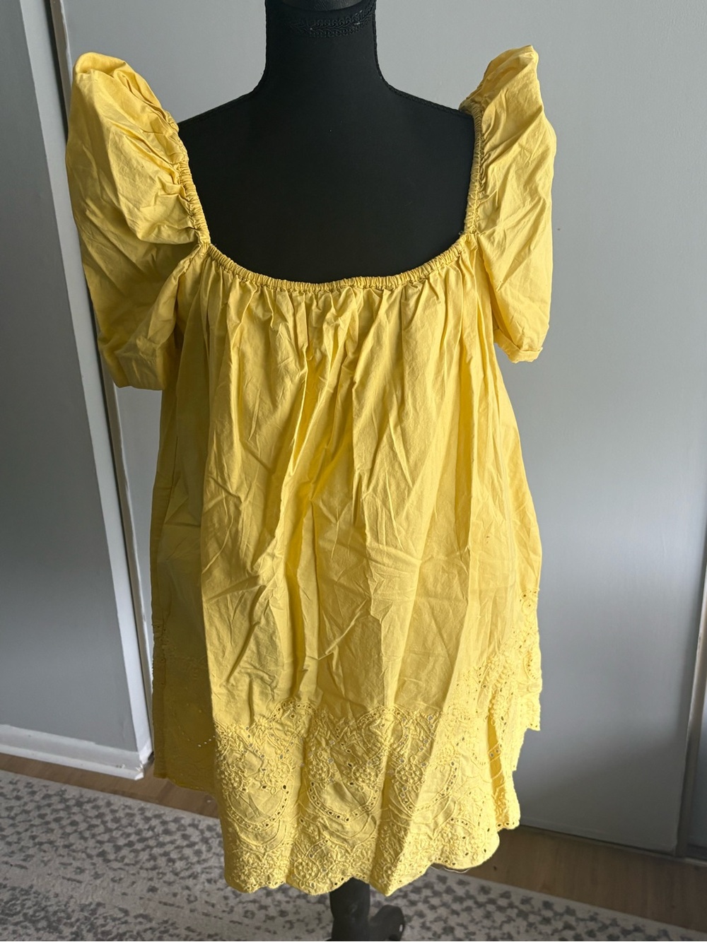 Zara Yellow Puff Sleeve Eyelet Hem Top